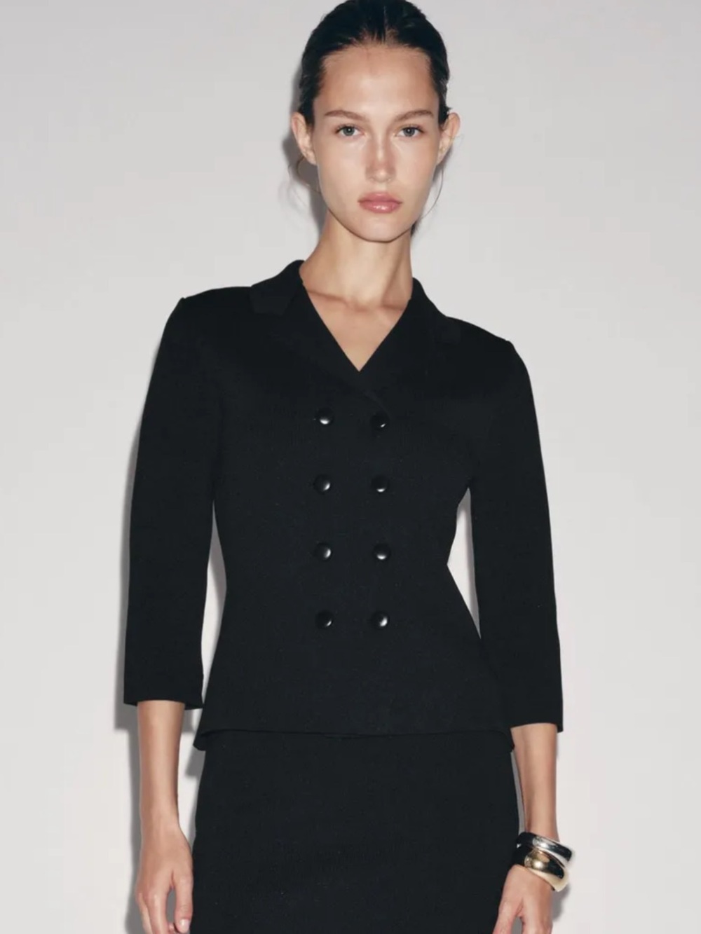 Zara Black Knit Double-Breasted Blazer NWOT